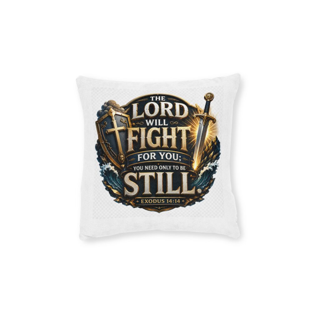 Faith Pillow — "The Lord Will Fight For You; You Need Only Be Still" (Exodus 14:14) Decorative Christian Square Pillow