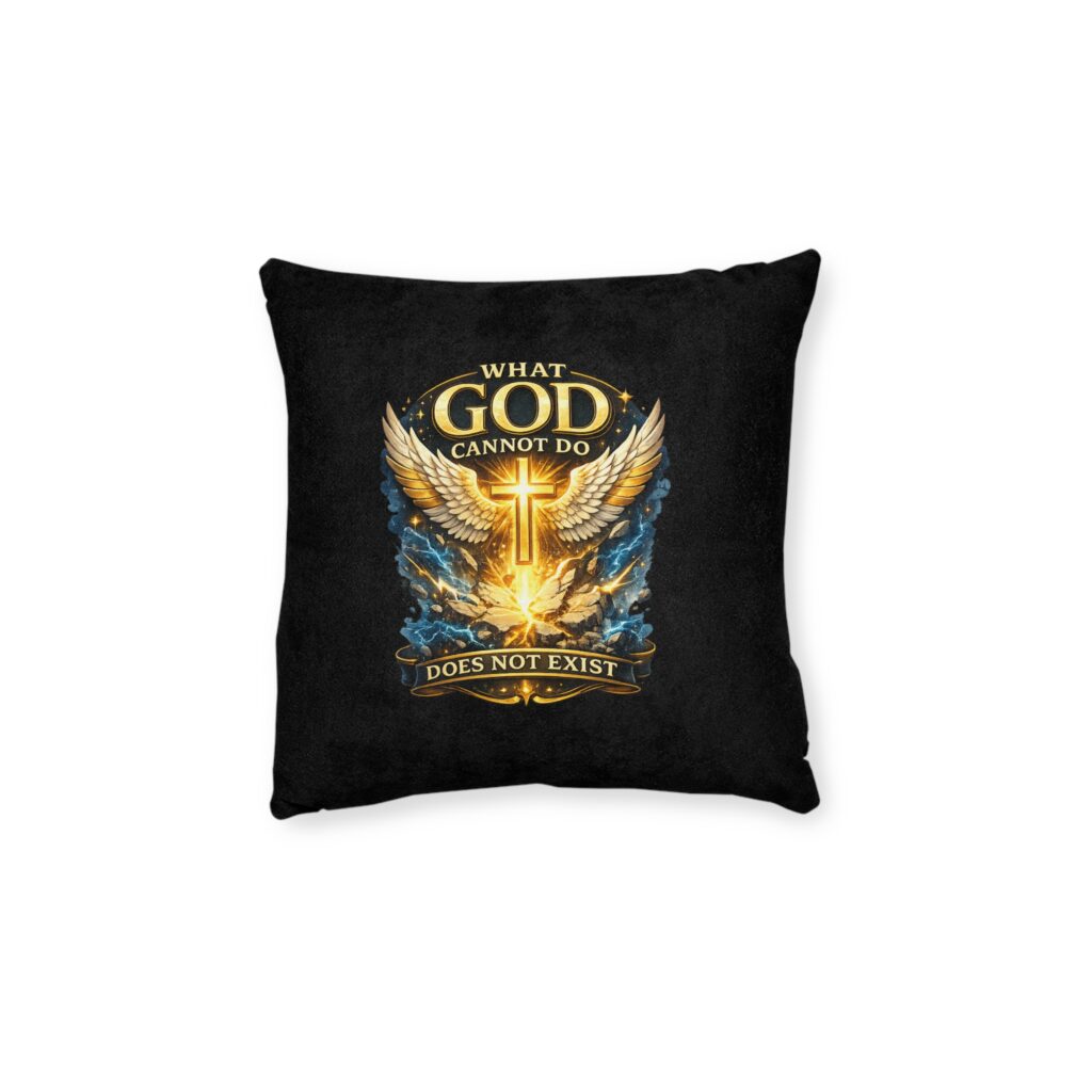 Inspirational Faith Throw Pillow — "What God Cannot Do Does Not Exist" Square Pillow
